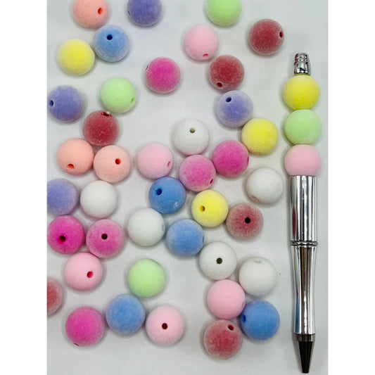 Flocked Acrylic Beads, Round Shape, Random Mix Light Colors, 16mm, WQ, Please Read the Description