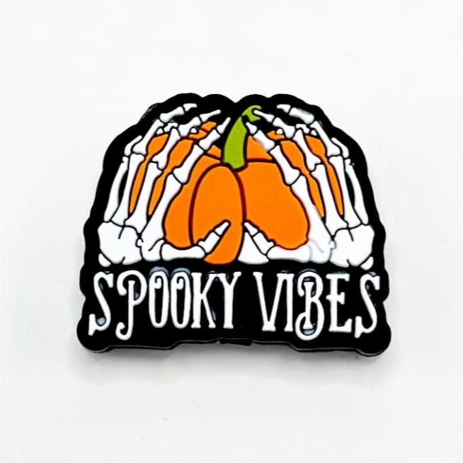 Spooky Vibes Skeleton Hands Hold a Pumpkin Silicone Focal Beads