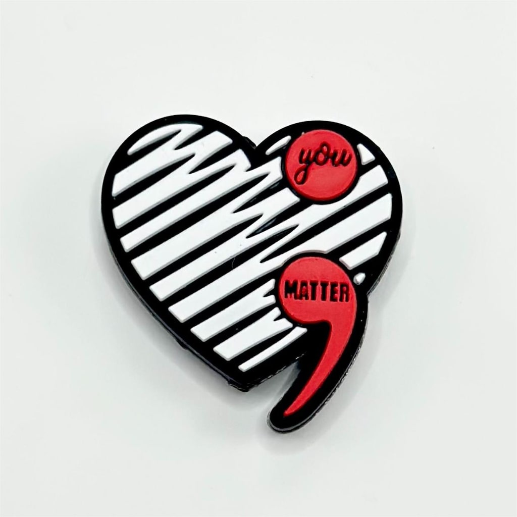 Black and White Stripe You Matter Red Point Comma Heart Silicone Focal Beads