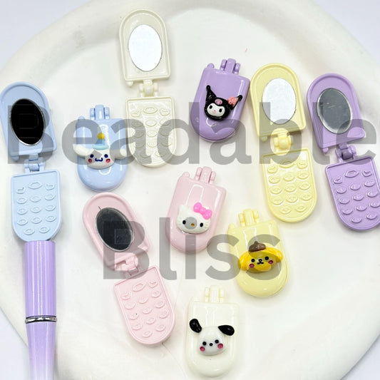 Cute Sanri Mini Cell Phone with Mirror Inside Acrylic Beads, Random Mix, Around 34MM(Folding Status), Please Read the Description