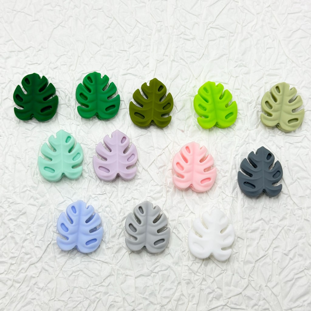 Mini Multi Color Tree Leaves Silicone Focal Beads, Random Mix