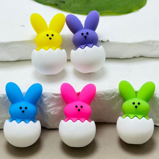 3D Little Cute Colorful Bunnies Rabbits in Broken Eggs Easter Silicone Focal Beads, Random Mix