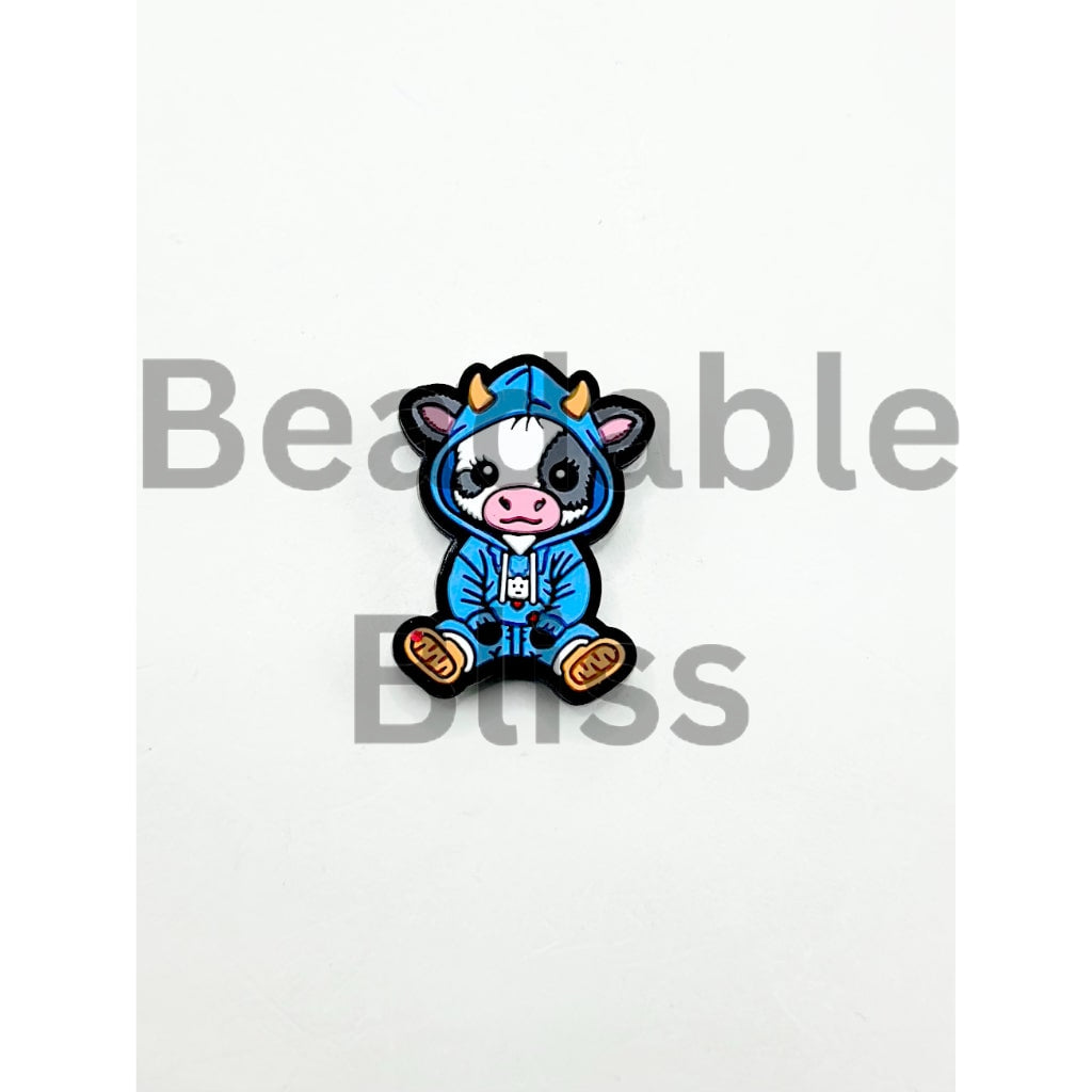 Little Cow Calf OX Bull in Blue Hoodie Silicone Focal Beads