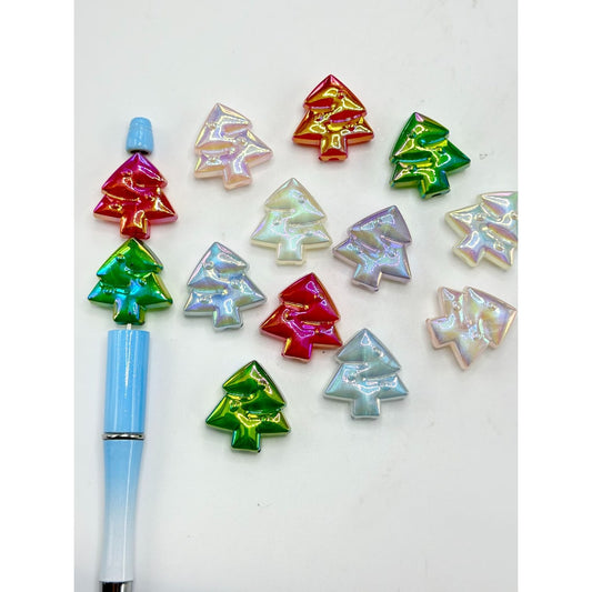 UV Coating Luminous Glittery Tree Acrylic Beads, Random Mix, 25*24MM