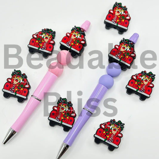 Christmas Elk Bulbs Gifts in a Red Car Silicone Focal Beads