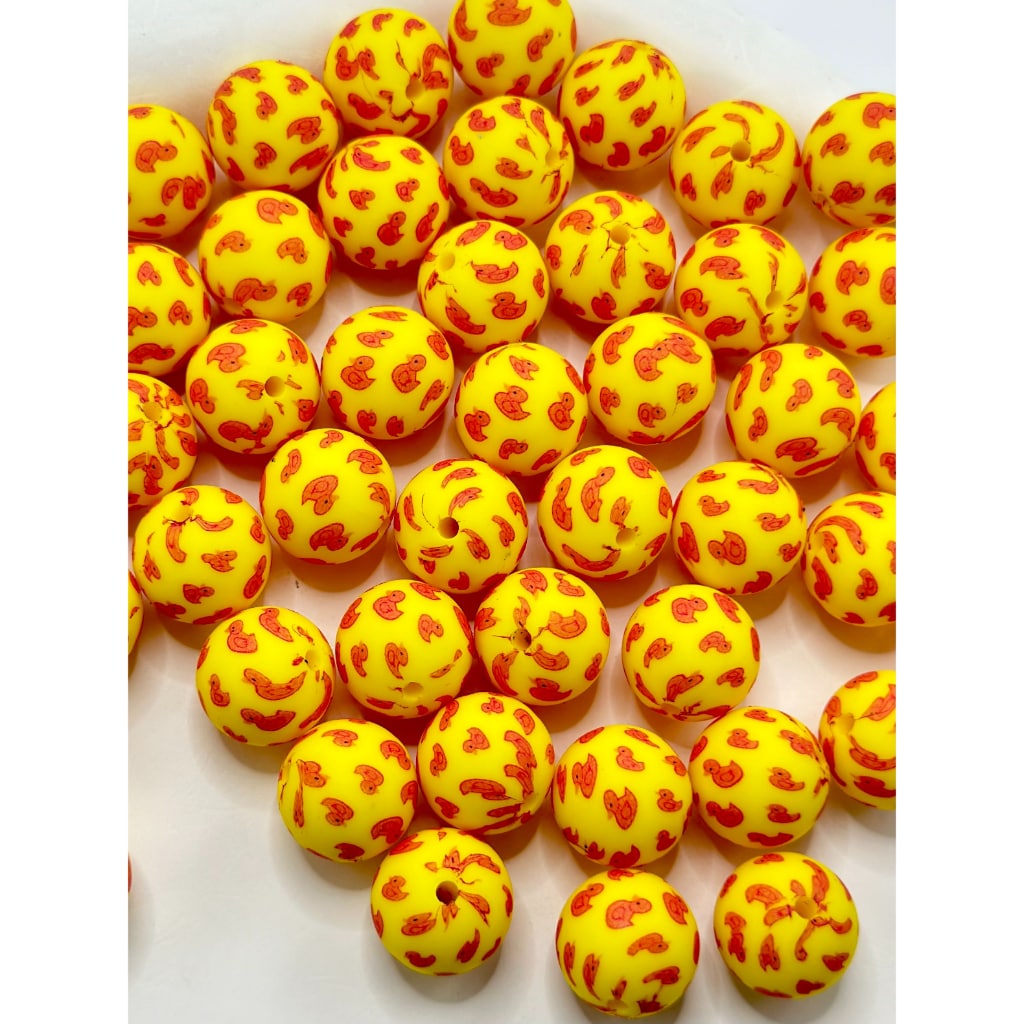 Little Red Duckling Pattern Round Printed Silicone Beads 15mm, Number Z-47