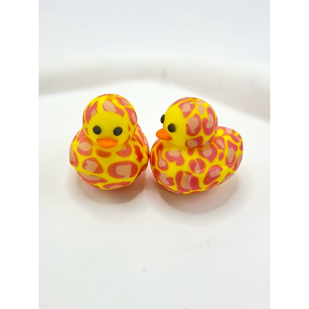 Pink and Nude Prints Yellow Cute Ducklings 3D Silicone Focal Beads