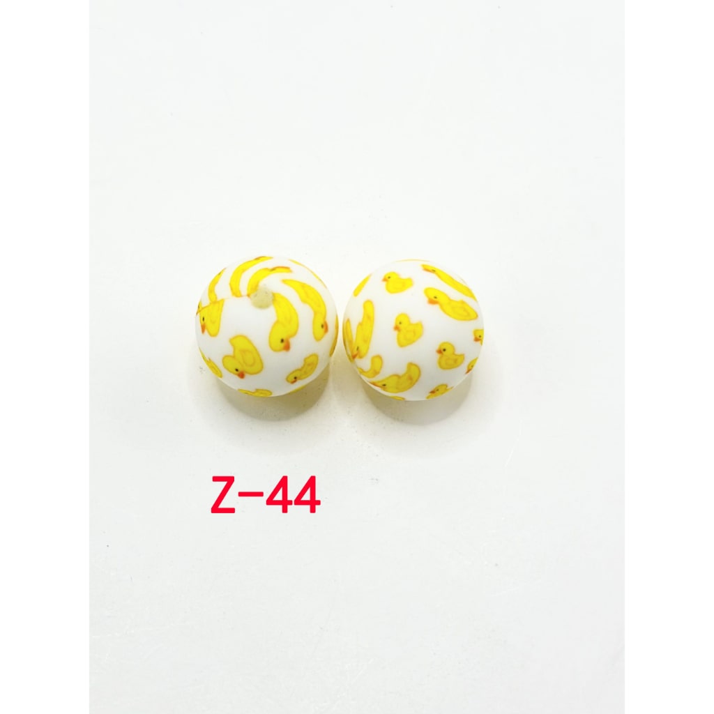 Little Yellow Duckling Pattern Round Printed Silicone Beads 15mm, Number Z-44