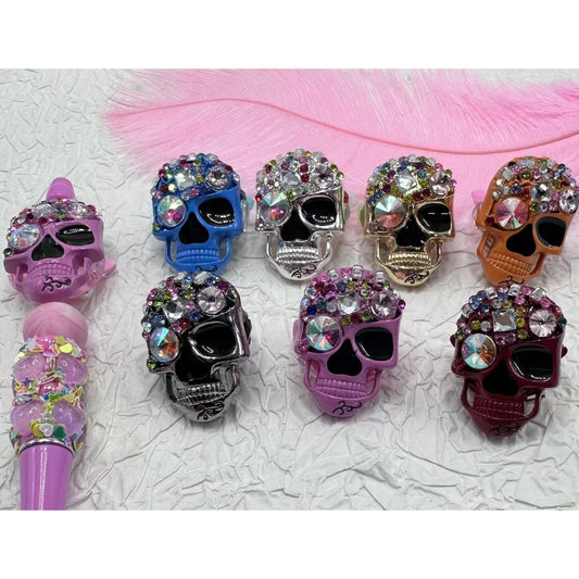 Delicate Multi-Color Alloy Skeleton Skull Head with Colorful Shiny Rhinestones White Pearls Heart Diamond Clay Beads, Random Mix, Around 37*26MM, Please Read the Description