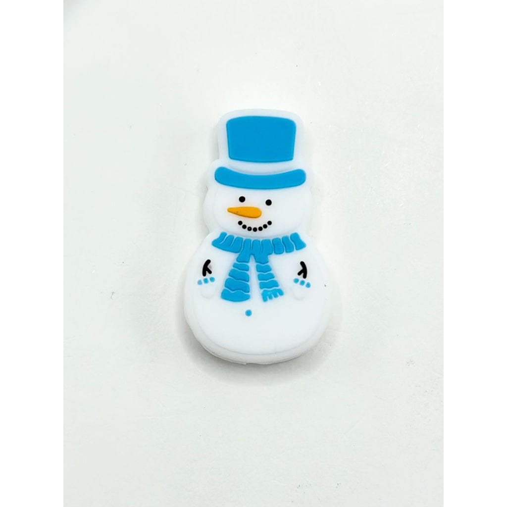 Snowman with Blue Hat Scarf Orange Nose Silicone Focal Beads