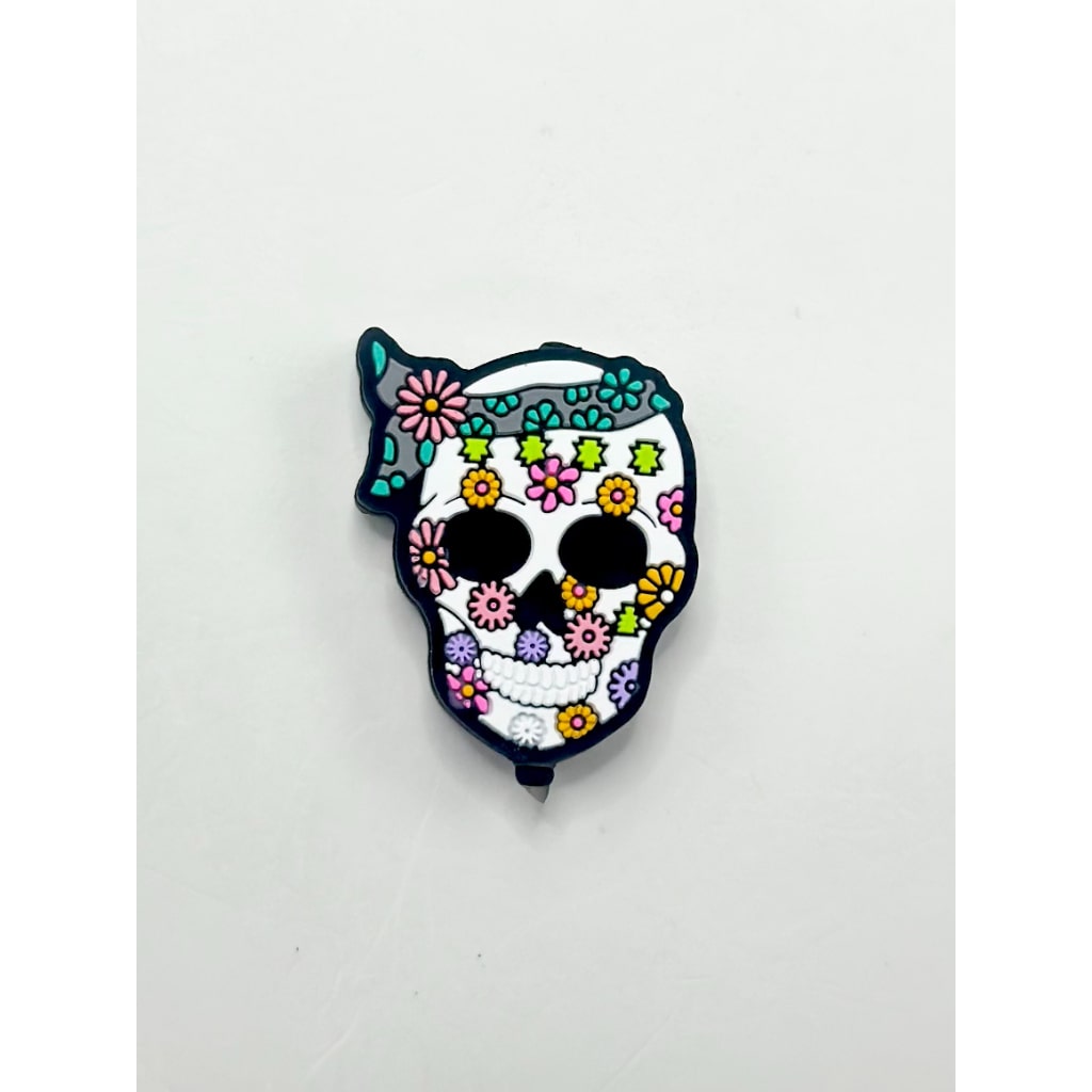 Skeleton Skull with Colorful Flowers Bandanna Halloween Silicone Focal Beads