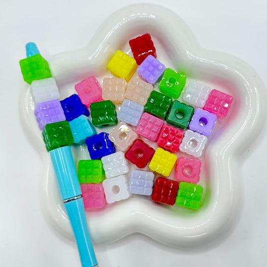 Square Beads, Mix of Cube Shape Acrylic Beads with Big Hole, 14mm