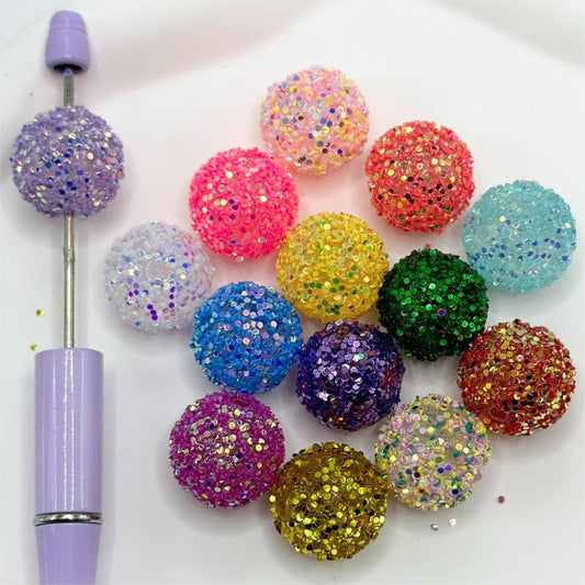 Sparkling Acrylic Fancy Beads, Coated with Glitter-like Hard Flakes, Random Mix