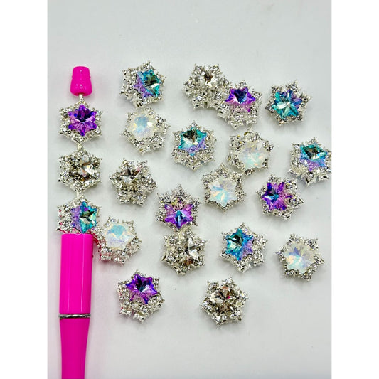 Bling Bling Silver Alloy Metal Snow Flower Rhinestone Beads, Random Mix, 18MM