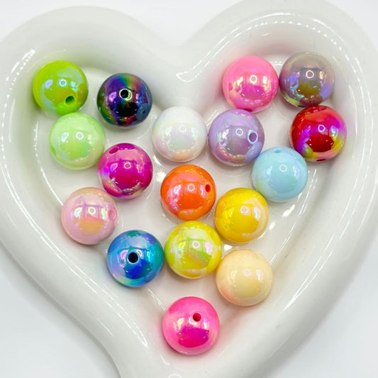 UV Finish Glossy Shiny Multi-Color Round Acrylic Beads, Random Mix, 20MM