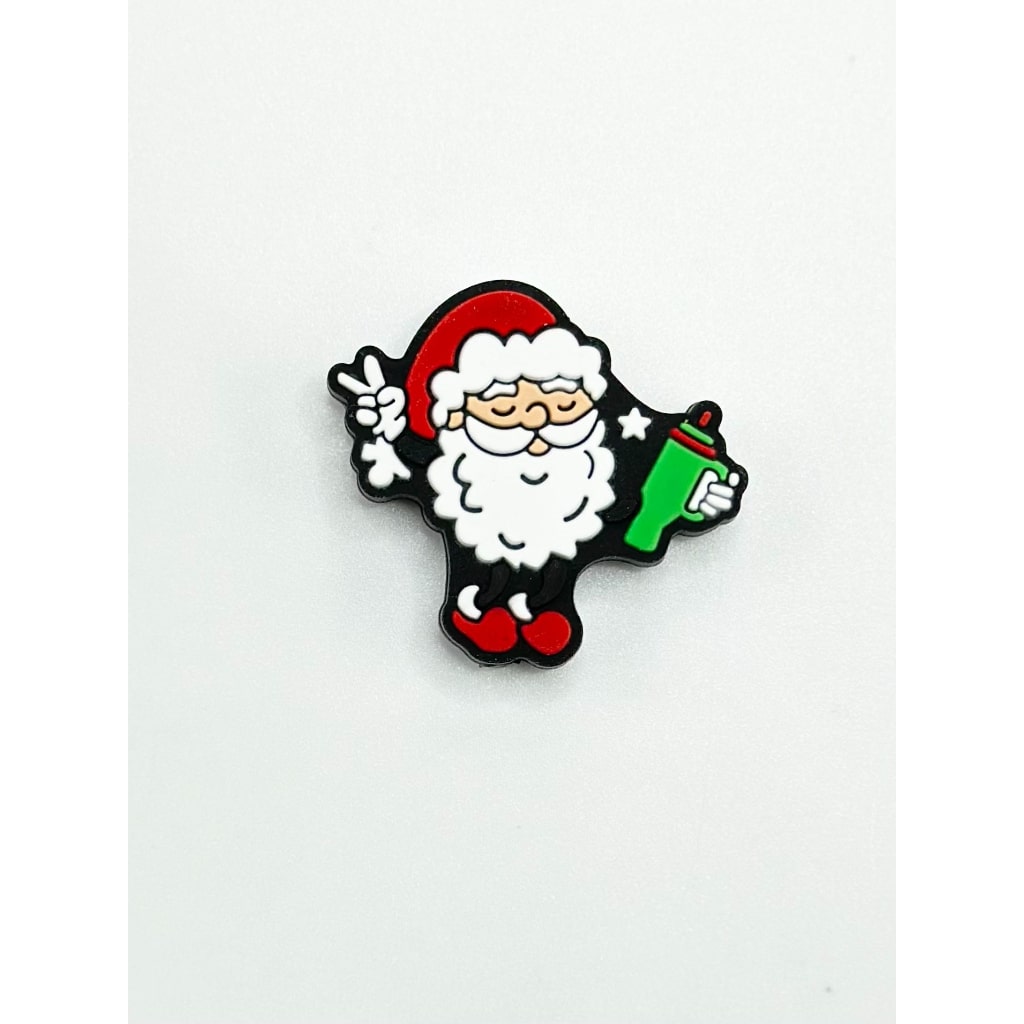 Christmas Father Santa Claus Holds a Green Bottle Cup Silicone Focal Beads