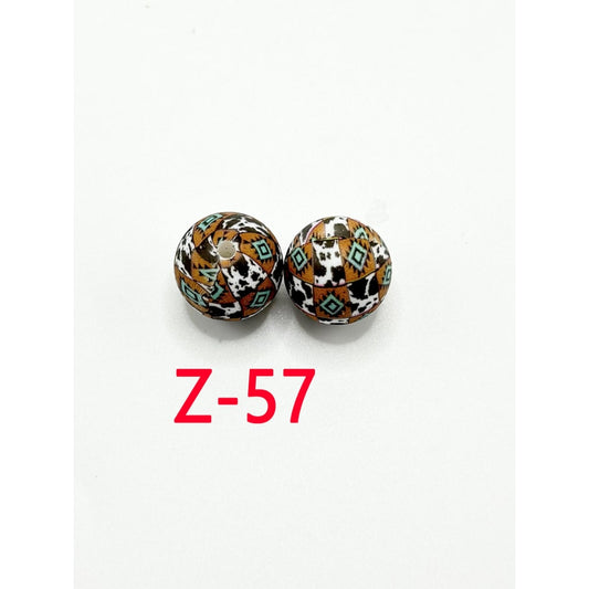 Four-Color Checkered Round Printed Silicone Beads 15mm, Number Z-57