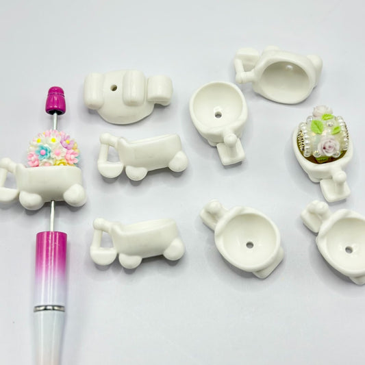 Cute White Excavator Bathtub Acrylic Beads, 37*19MM