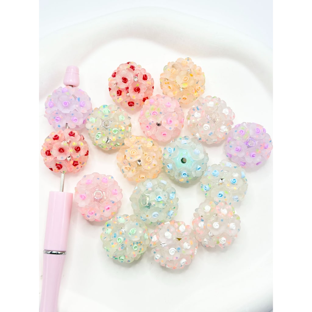 Small Flower Round Acrylic Beads, Random Mix, 23MM