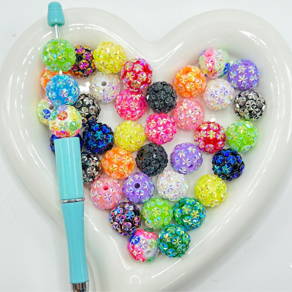 Shiny Snow Flower Round Acrylic Beads, Random Mix, 16MM