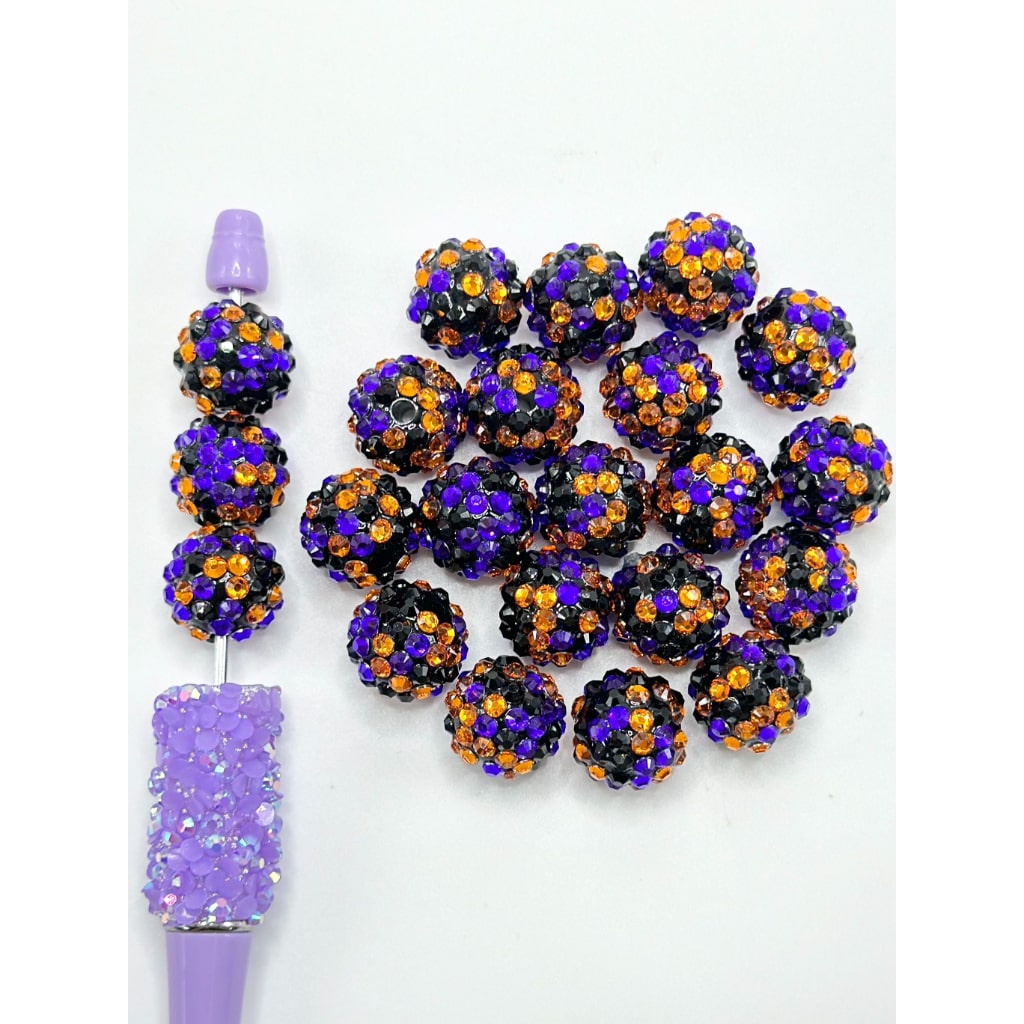 Purple Orange Black Tripcolor Rhinestone Round Acrylic Beads, 16MM