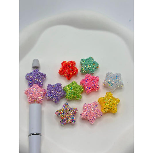 Acrylic Sugar Beads Five-pointed Star Shape in Sparkling Solid Color Flakes, 20MM, Random Mix