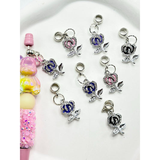 Rose Alloy Charm Chain with Clear Rhinestone for Pen, Random Mix, Around 38MM