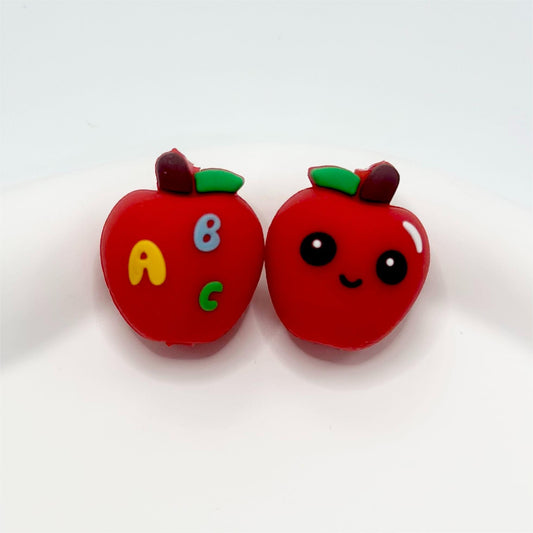 Little Cute ABC Red Apple with Smile Face 3D Silicone Focal Beads