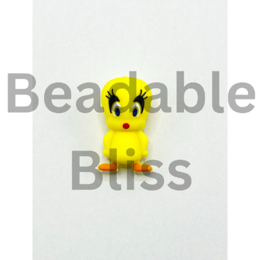 3D Cute Yellow Tweet Bird Disne Silicone Focal Beads