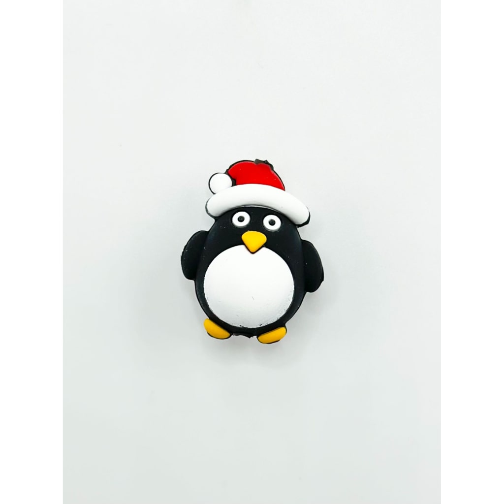 3D Cute Penguin with Red Christmas Hat Silicone Focal Beads