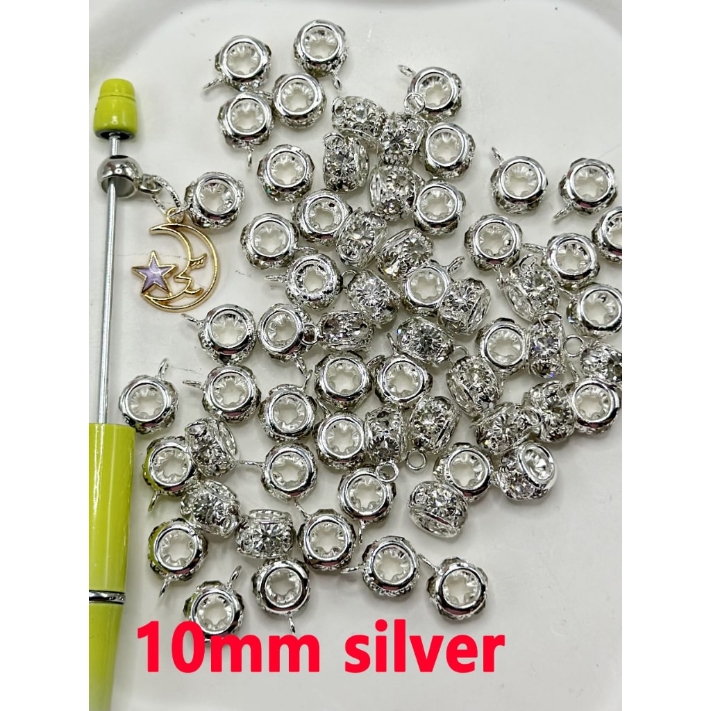 Alloy Bail Beads in Silver and Golden Color with AB or Clear Rhinestones