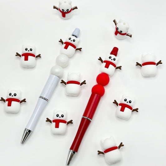 3D Christmas Cute Snowman with Red Scarf & Tree Branch Arm Silicone Focal Beads