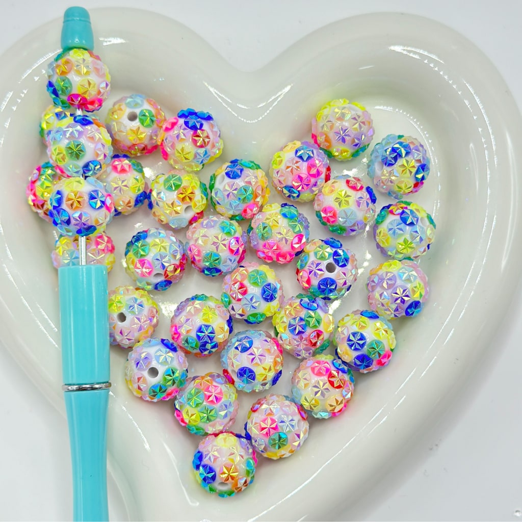 Multi-Color Shiny Snow Flowers White Round Acrylic Beads, Random Mix, 16MM