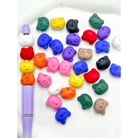 Rubber Coating Little Bear Head with Paw Prints Acrylic Beads, Random Mix, 16*14MM