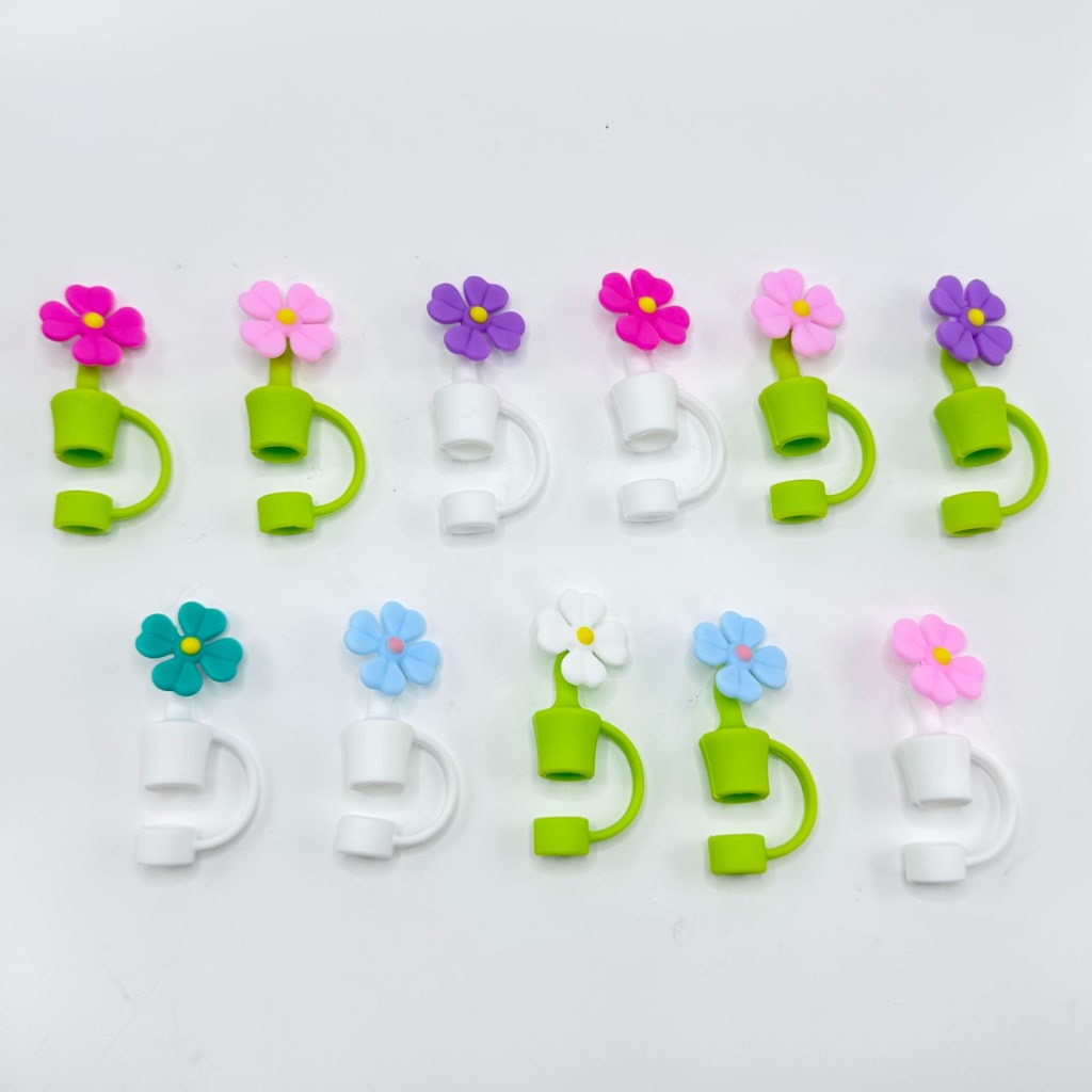 Mini Cute Flower Food Grade Cup Tumbler Silicone Straw Topper