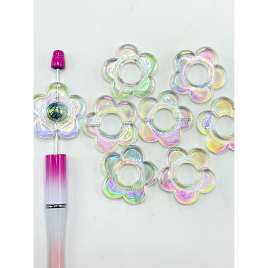 DIY Shiny Clear AB Color Flower Shape Base Acrylic Beads, 33MM