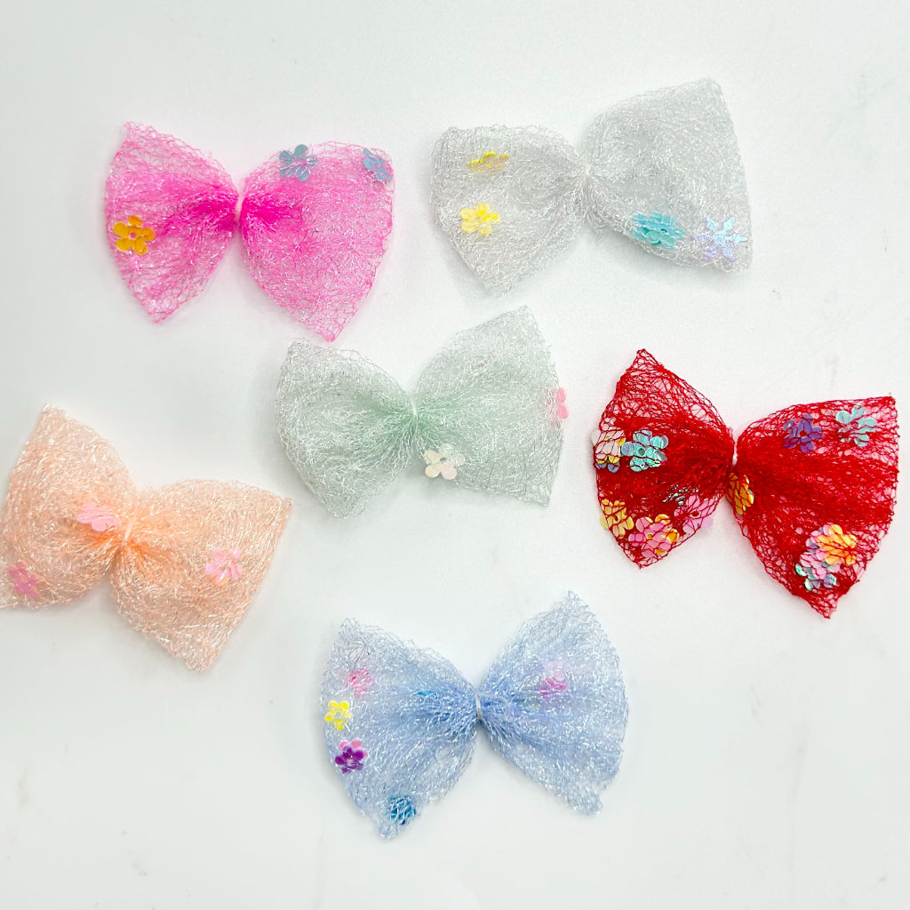 Colorful Lace Bowknot with Small Flower Flakes Acceccories, Random Mix, Around 35*45MM