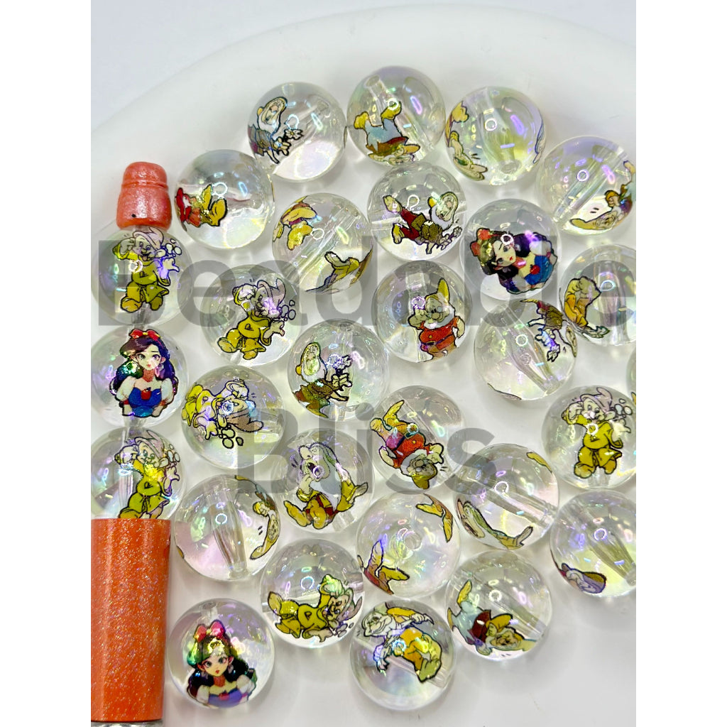 Clear Uv Coating Acrylic Beads with Beautiful Princess and Gnome Dwarf, Random Mix, 16MM