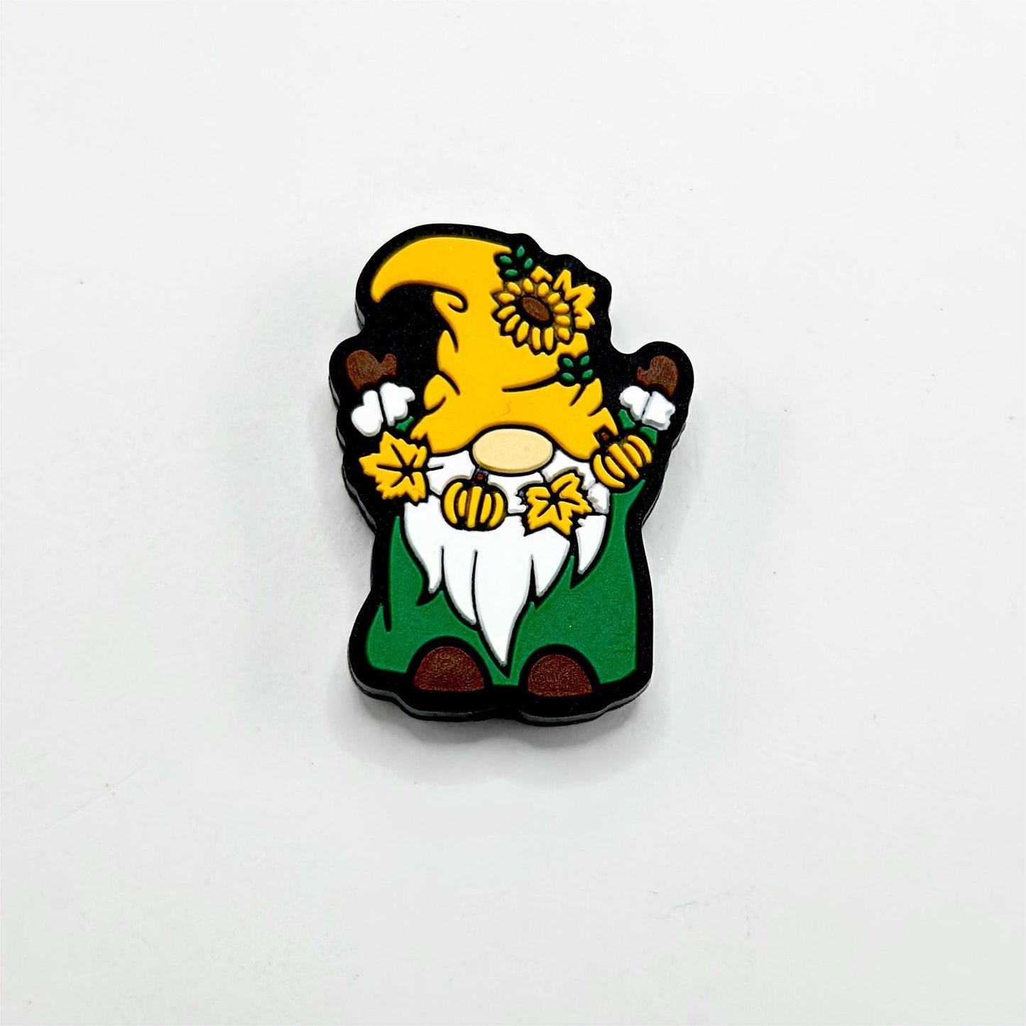 Gnome Dwarf in Green with Yellow Hat and Small Flowers Leaves Silicone Focal Beads