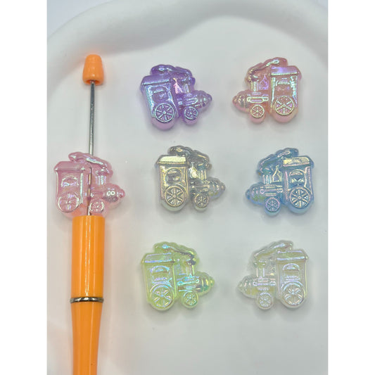 Small Cute Train Locomotive Acrylic Glitter Beads in Pastel Color, 24MM*24MM*11MM, Random Mix