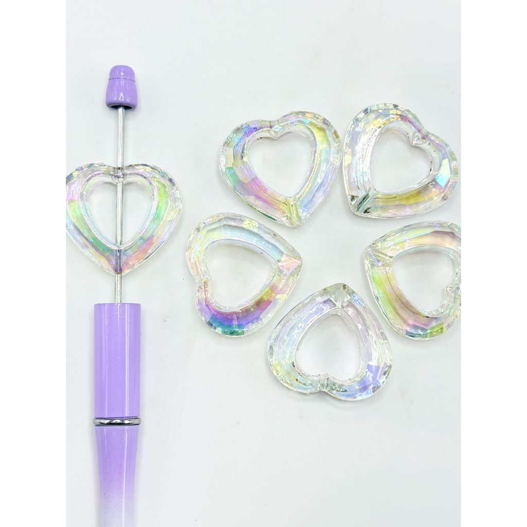 DIY Shiny Clear AB Color Heart Frame Base Acrylic Beads, 32*29MM