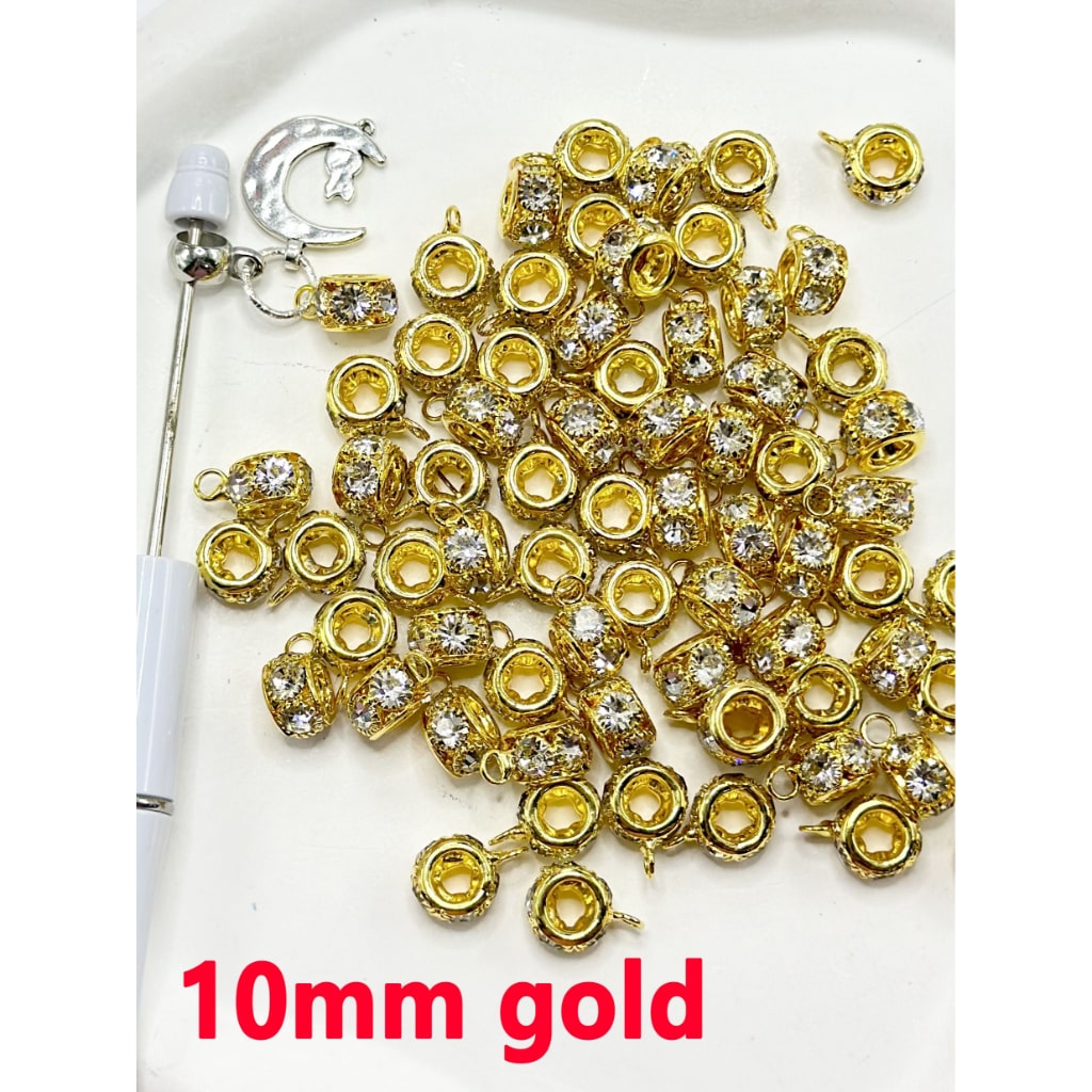 Alloy Bail Beads in Silver and Golden Color with AB or Clear Rhinestones