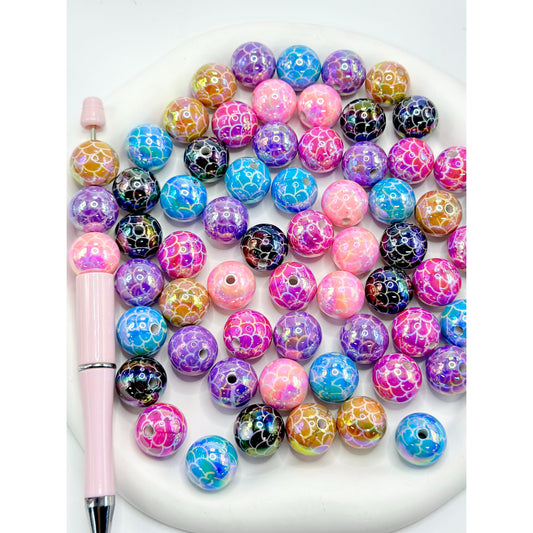 UV Coating Acrylic Beads with Mermaid Prints in Solid Colors, Random Mix, 16MM