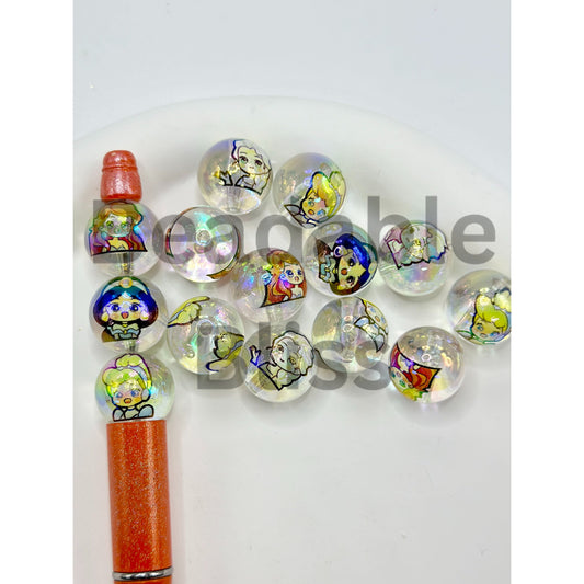 Clear See Through Acrylic Beads with Various Cartoon Princesses Printed, Random Mix, 16MM