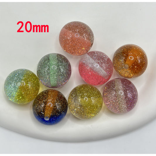 Cute Clear Double Colors Acrylic Beads with Silver Glitter Inside, 20mm, Random Mix