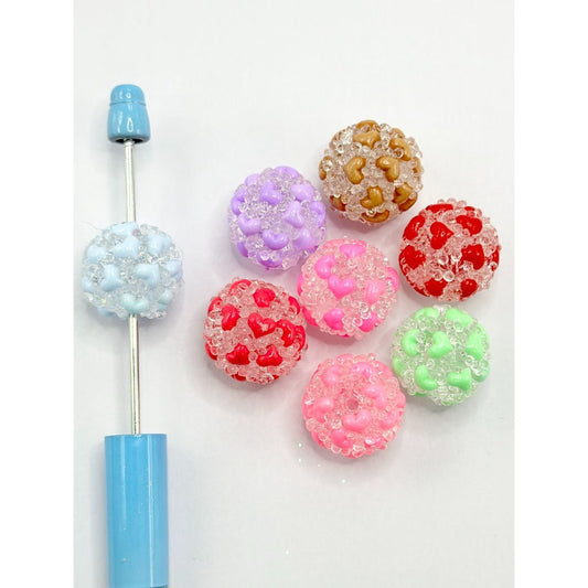 Small Cute Solid Color Heart Clear Round Sugar Acrylic Beads, Random Mix, Around 20MM