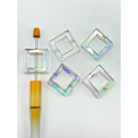 DIY Shiny Clear AB Color Square Frame Base Acrylic Beads, 27*27MM