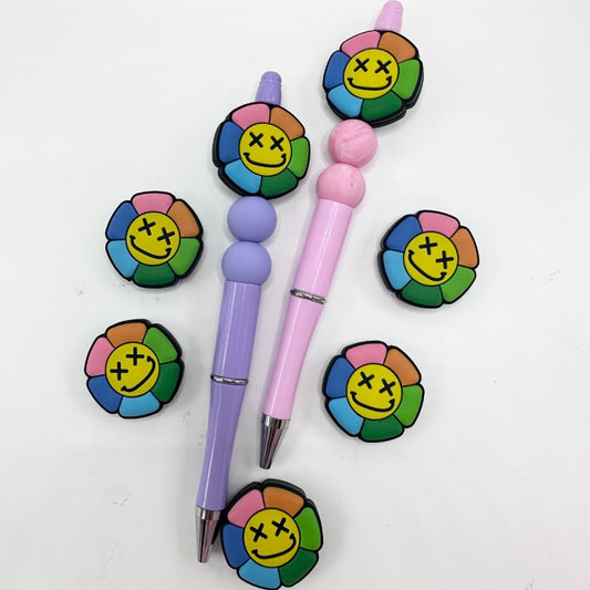 Rainbow Colorful Flower Smile Face Silicone Focal Beads