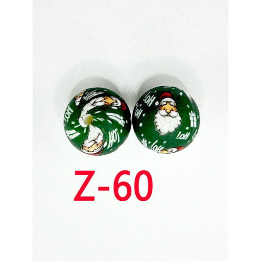 Christmas Father Green Round Silicone Beads 15mm, Number Z-60