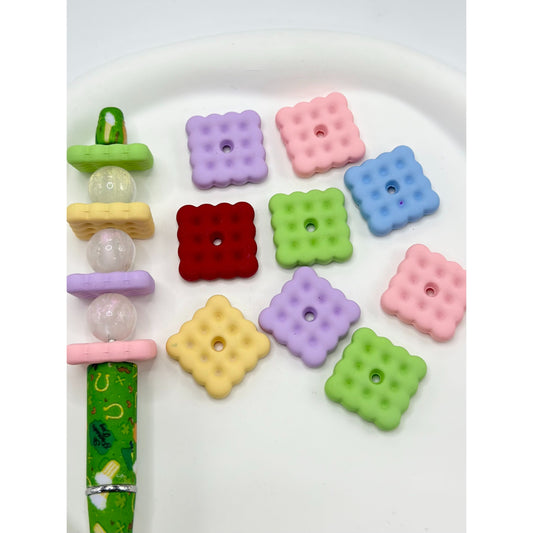 Biscuits Cookie Crackers Shape Acrylic Beads in Solid Colors, Random Mix, 20MM by 5MM